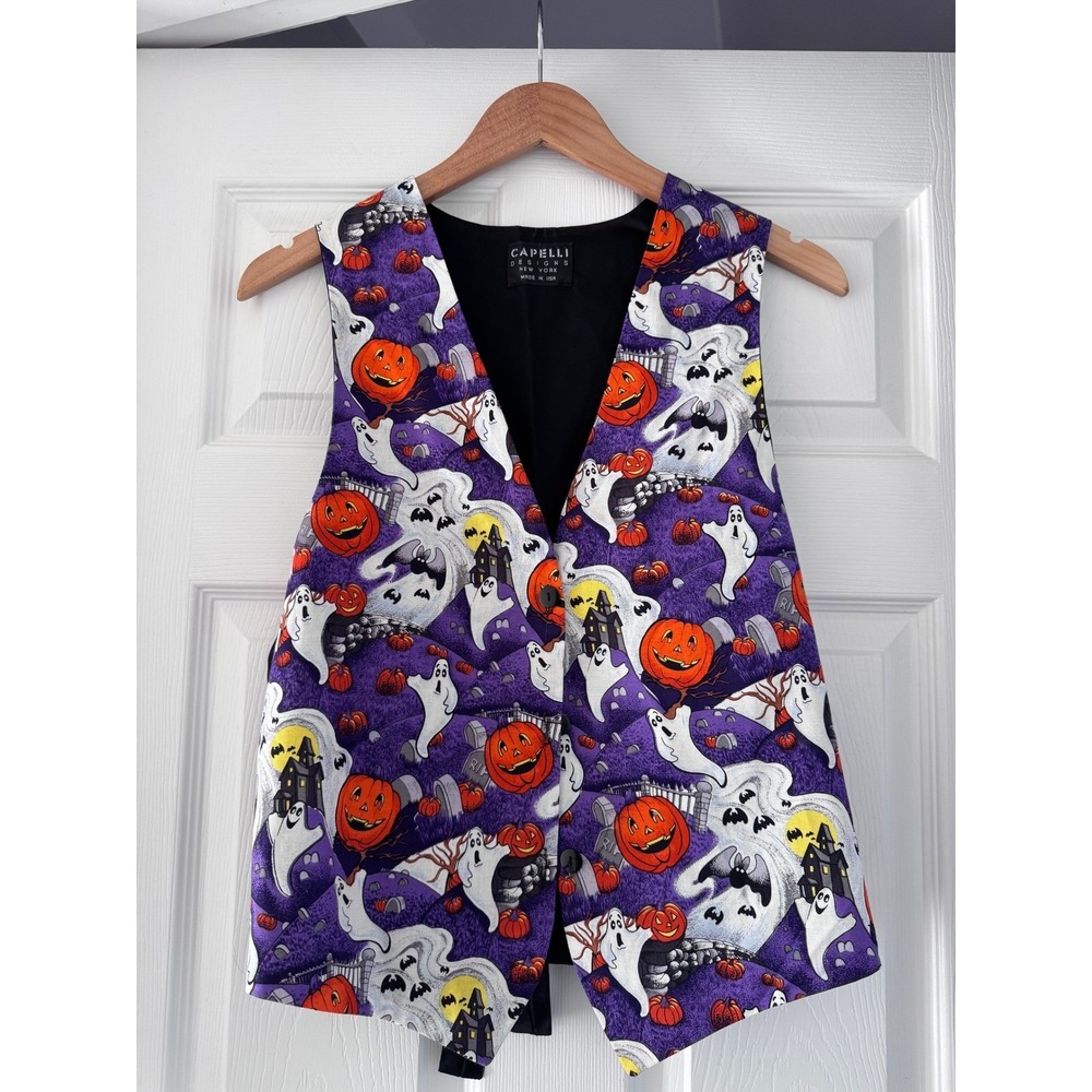 Halloween Ghost Pumpkin Bat Print Vest Vintage‎